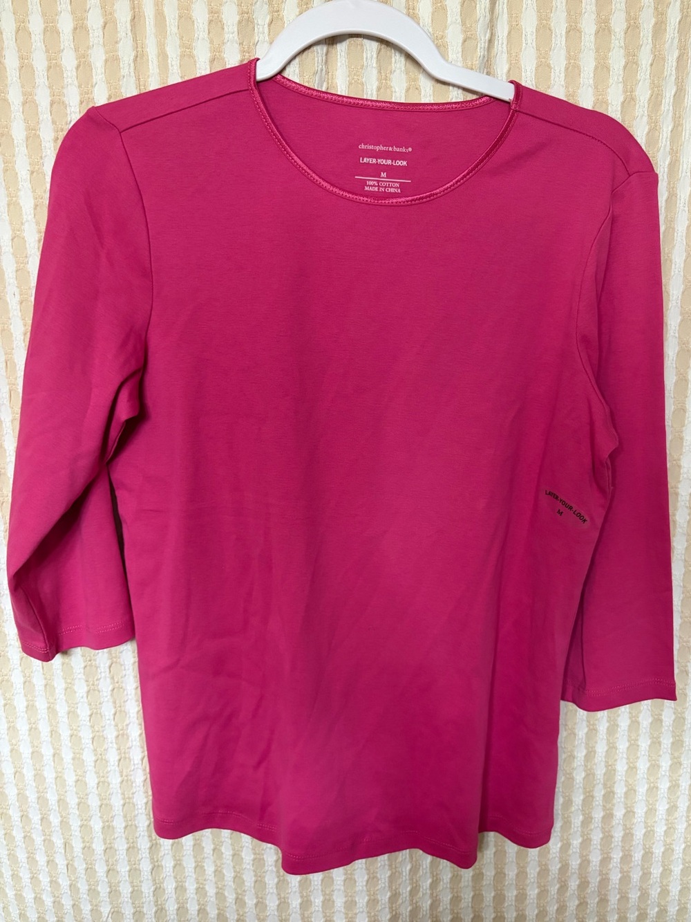 Christopher & Banks Bright Fuchsia 3/4 Sleeve Crewneck Top